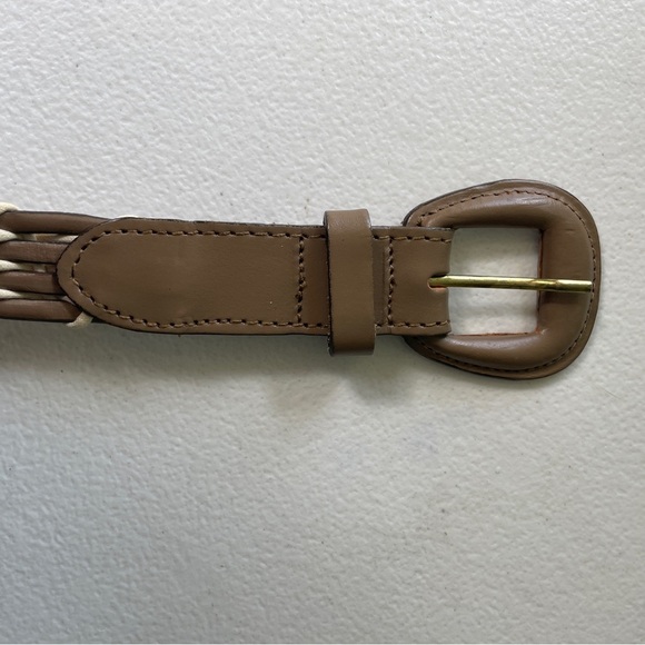 VTG Jaeger Woven Leather Belt Buckle Taupe Unisex Size 34” 90s Style Preppy Boho - Picture 6 of 8